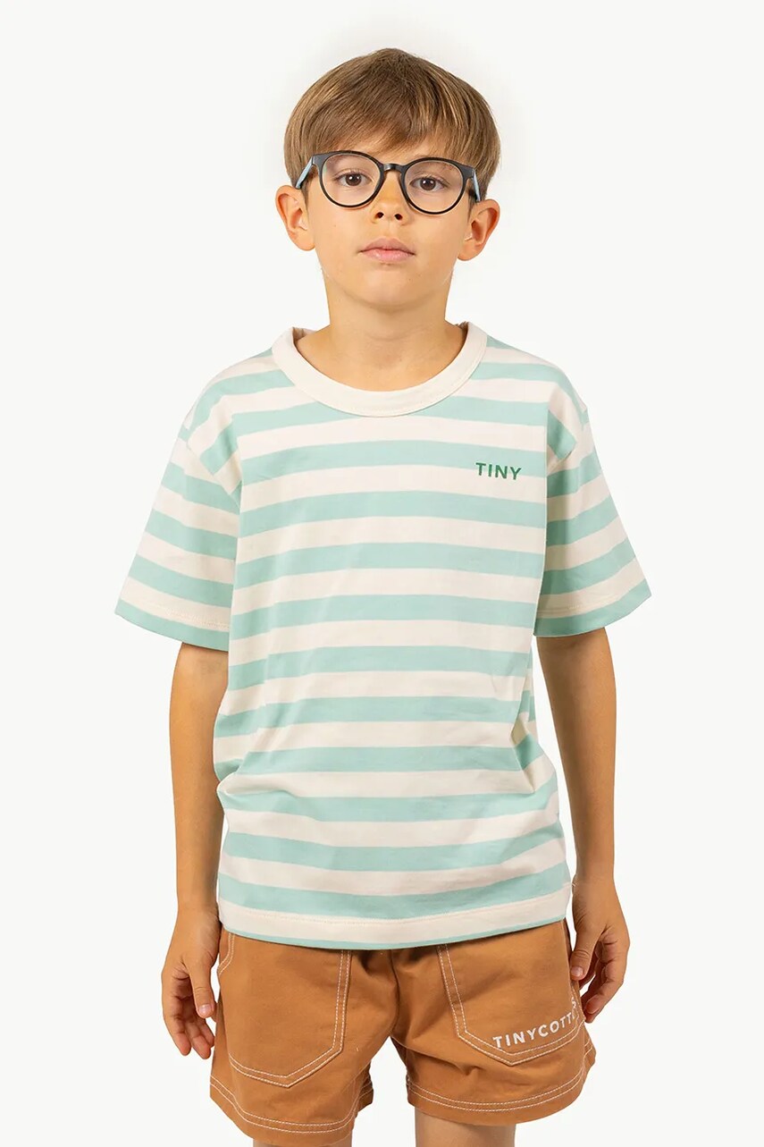 Levně Dětské bavlněné tričko Tinycottons STRIPES TEE zelená barva, SS25-111