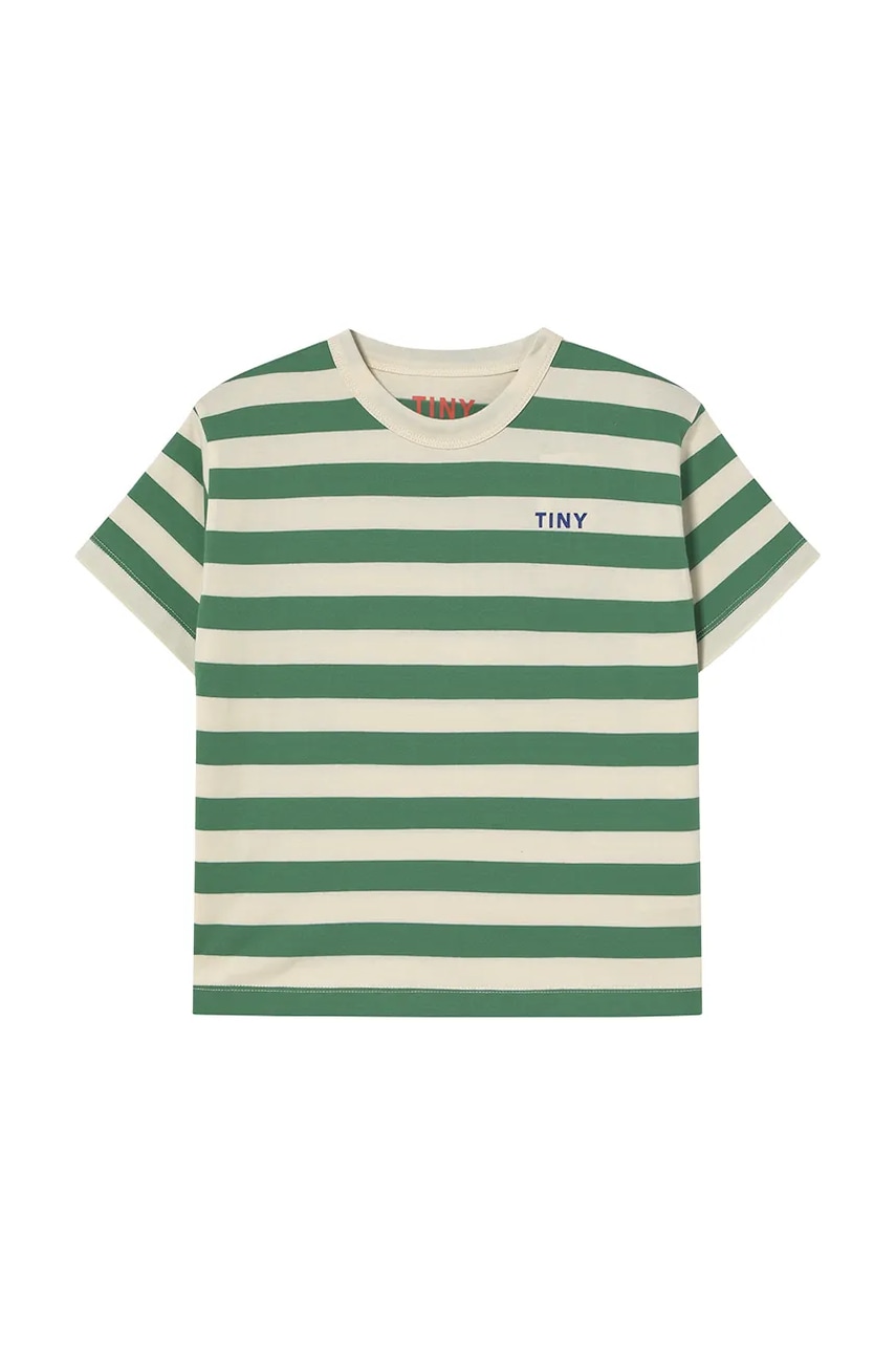 Детская хлопковая футболка Tinycottons STRIPES TEE цвет зелёный узорная SS25-111 Детская хлопковая футболка Tinycottons STRIPES TEE цвет зелёный узорная SS25-111