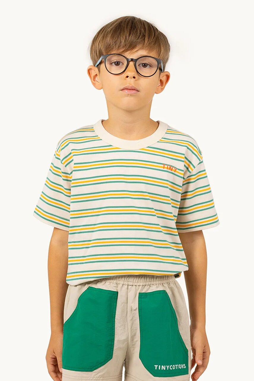 Tinycottons tricou de bumbac pentru copii STRIPES MULTICOLOR TEE culoarea bej, modelator, SS25-122 Tinycottons tricou de bumbac pentru copii STRIPES MULTICOLOR TEE culoarea bej, modelator, SS25-122