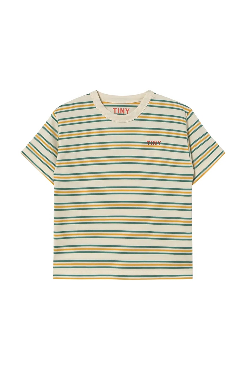 Детская хлопковая футболка Tinycottons STRIPES MULTICOLOR TEE цвет бежевый узорная SS25-122 Детская хлопковая футболка Tinycottons STRIPES MULTICOLOR TEE цвет бежевый узорная SS25-122