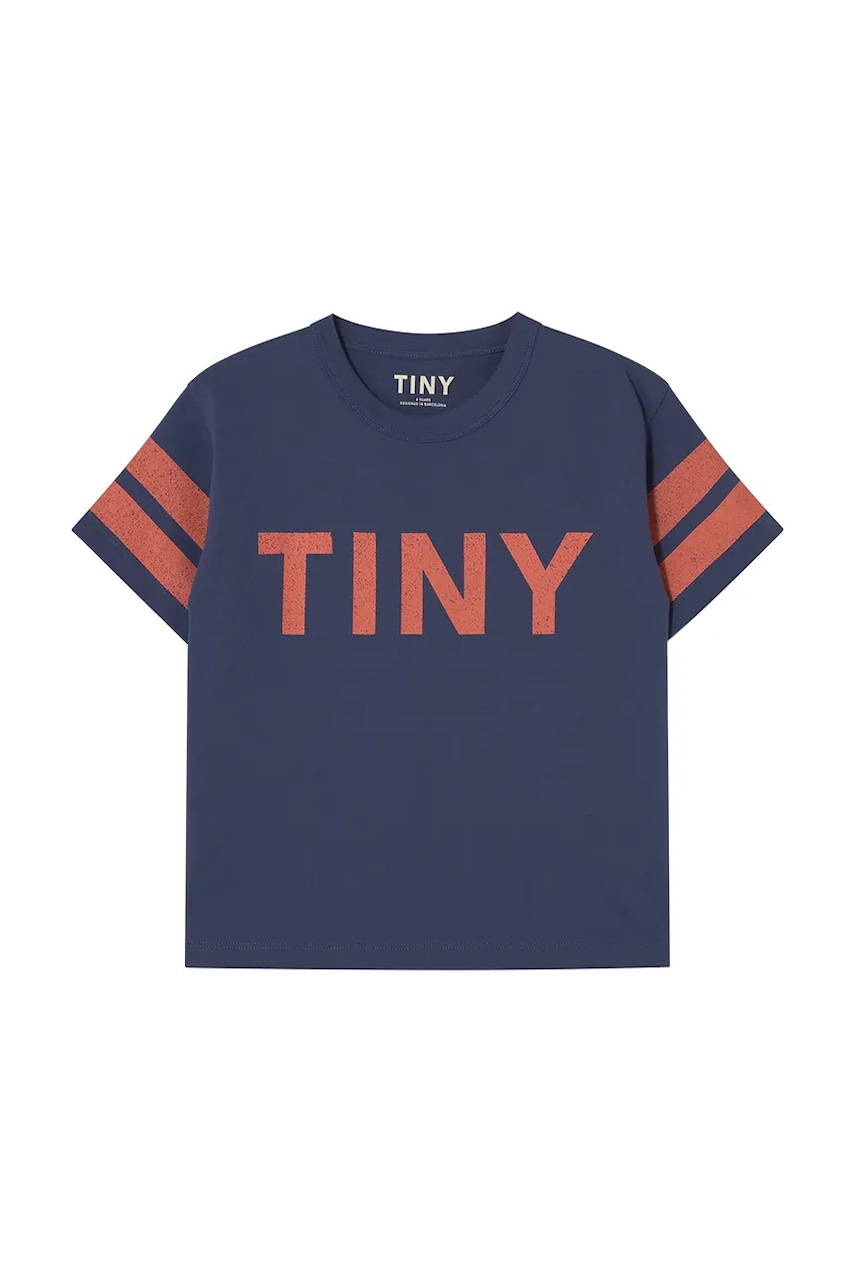 Детская хлопковая футболка Tinycottons STRIPES LOGO TEE цвет синий с принтом SS25-137 Детская хлопковая футболка Tinycottons STRIPES LOGO TEE цвет синий с принтом SS25-137