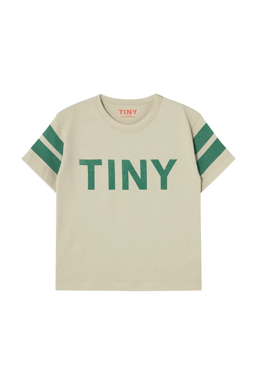 Детская хлопковая футболка Tinycottons STRIPES LOGO TEE цвет бежевый с принтом SS25-137 Детская хлопковая футболка Tinycottons STRIPES LOGO TEE цвет бежевый с принтом SS25-137
