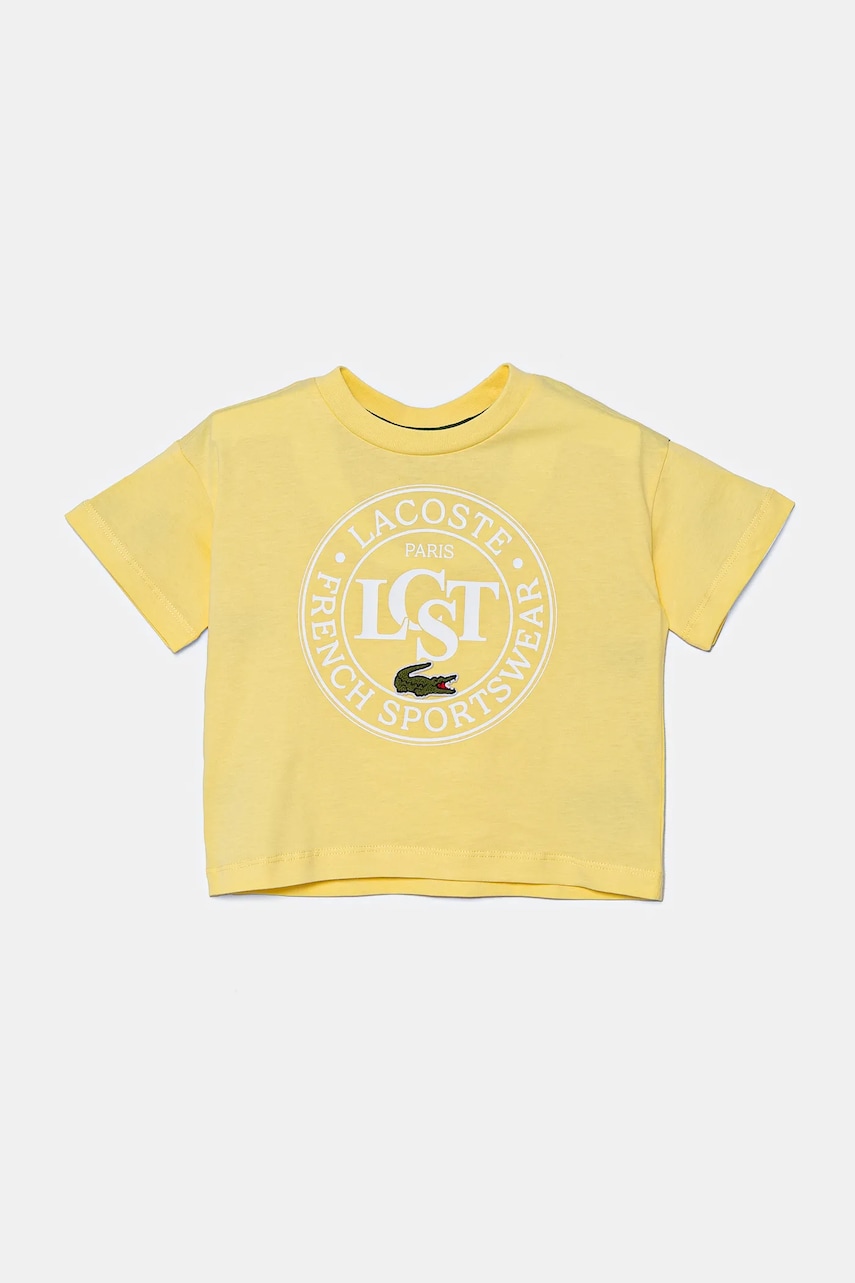 Lacoste tricou de bumbac pentru copii culoarea galben, cu imprimeu, TJ2463 Lacoste tricou de bumbac pentru copii culoarea galben, cu imprimeu, TJ2463