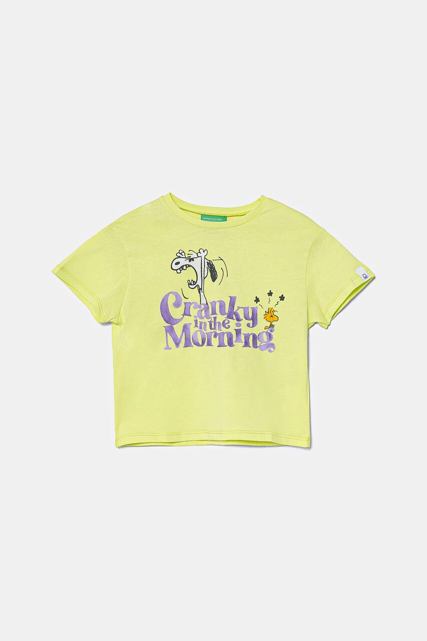 United Colors of Benetton tricou de bumbac pentru copii culoarea verde, cu imprimeu, 3X1SG10I9