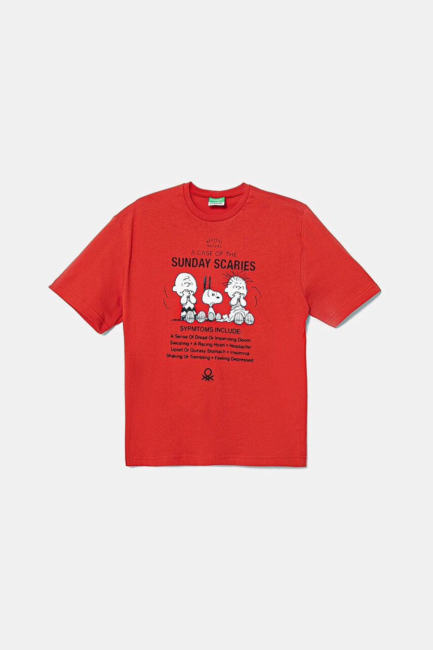 United Colors of Benetton tricou de bumbac pentru copii culoarea rosu, cu imprimeu, 3X1SC10NI