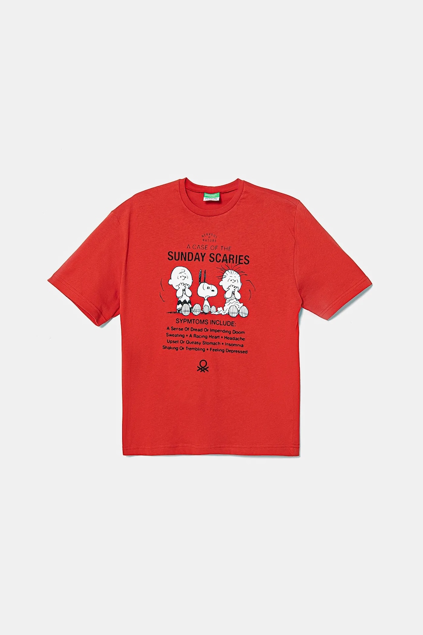 United Colors of Benetton tricou de bumbac pentru copii culoarea rosu, cu imprimeu, 3X1SC10NI