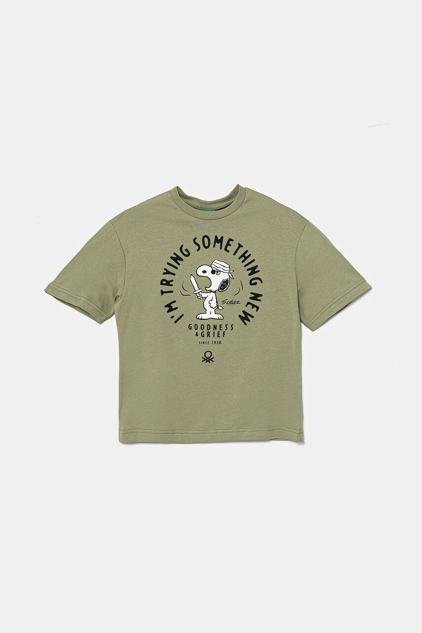 United Colors of Benetton tricou de bumbac pentru copii culoarea verde, cu imprimeu, 3X1SC10NI