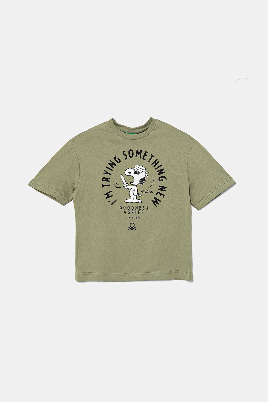 United Colors of Benetton tricou de bumbac pentru copii culoarea verde, cu imprimeu, 3X1SC10NI