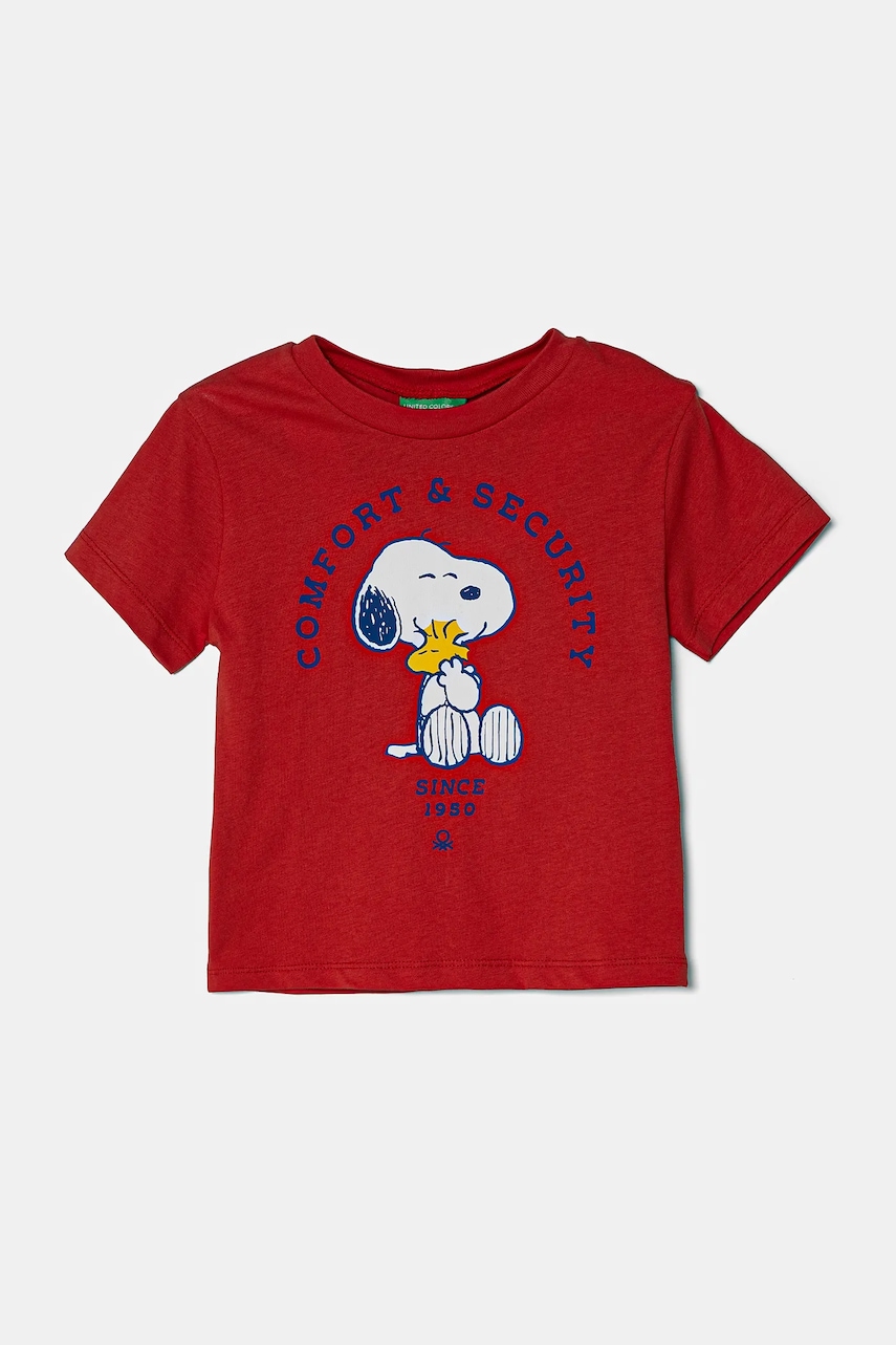United Colors of Benetton tricou de bumbac pentru copii culoarea roșu, cu imprimeu, 3X1SG10IB