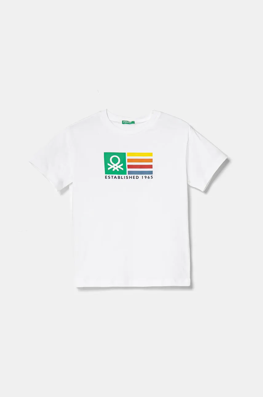 United Colors of Benetton tricou de bumbac pentru copii culoarea alb, cu imprimeu, 3I1XC10N3