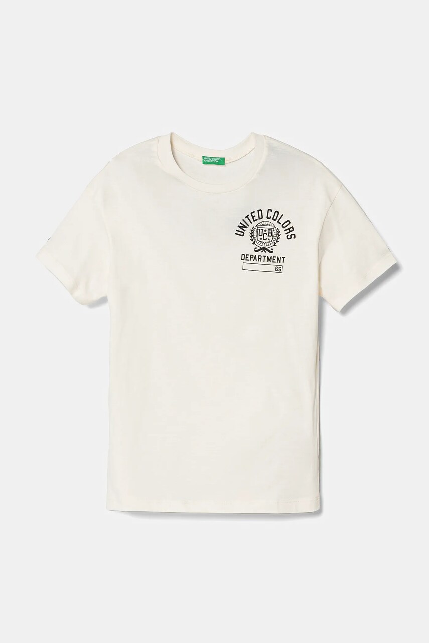 United Colors of Benetton tricou de bumbac pentru copii culoarea bej, cu imprimeu, 3I1XC10N3