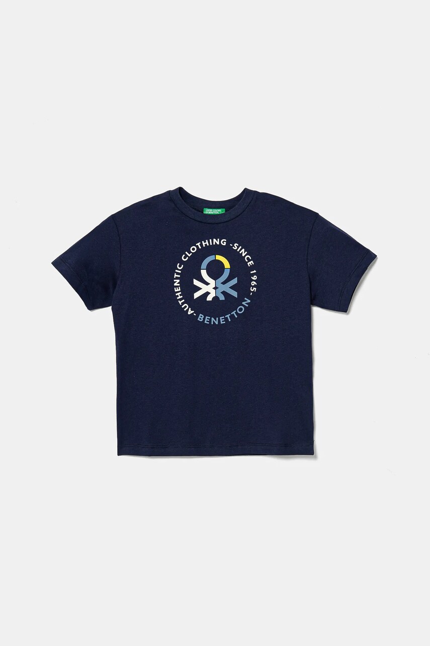 United Colors of Benetton tricou de bumbac pentru copii culoarea bleumarin, cu imprimeu, 3I1XC10N3