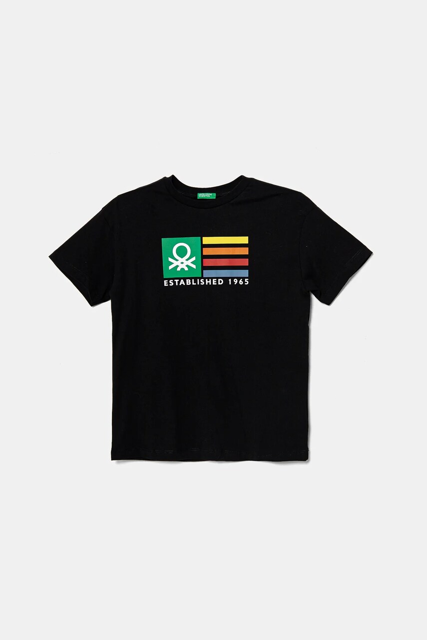 United Colors of Benetton tricou de bumbac pentru copii culoarea negru, cu imprimeu, 3I1XC10N3