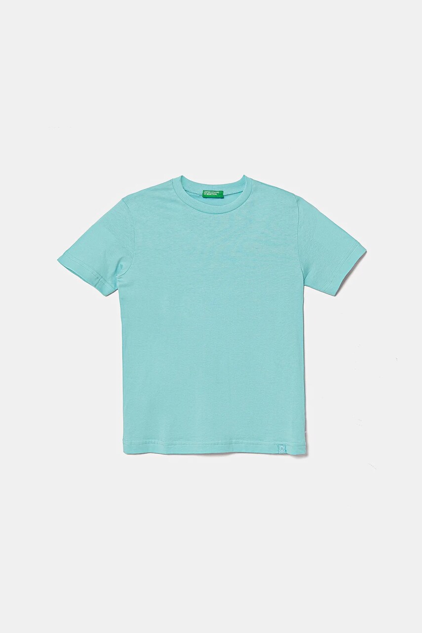 United Colors of Benetton tricou de bumbac pentru copii culoarea turcoaz, neted, 3I1XC109W