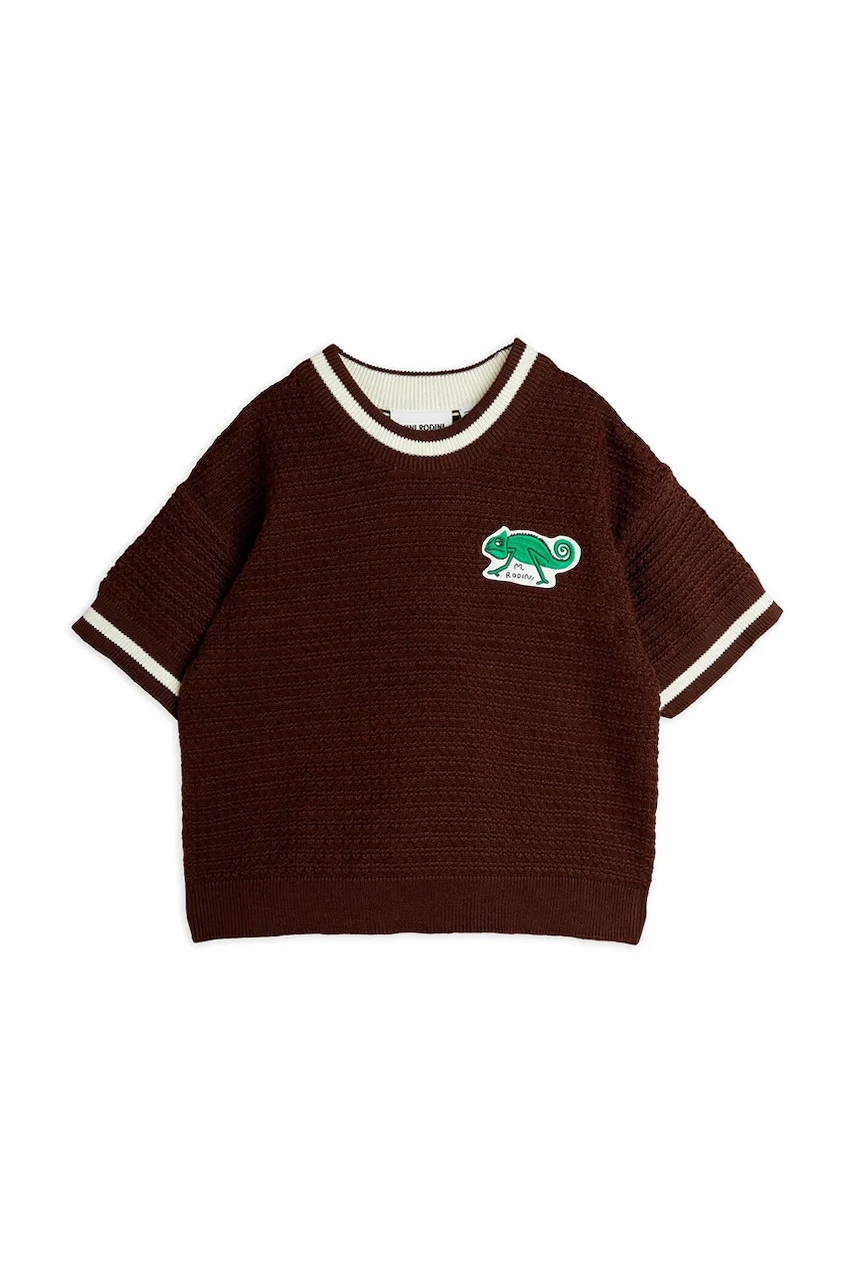 Детская хлопковая футболка Mini Rodini Lizard цвет коричневый с аппликацией 2521014616 Детская хлопковая футболка Mini Rodini Lizard цвет коричневый с аппликацией 2521014616
