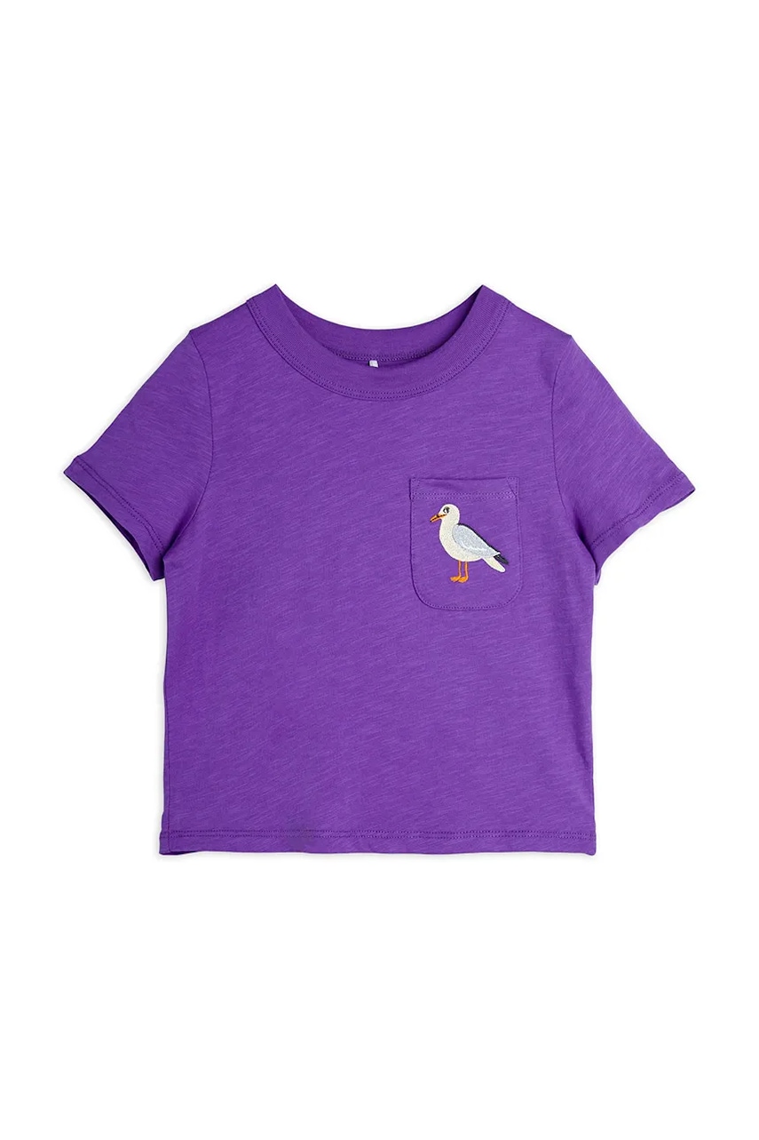 Mini Rodini tricou de bumbac pentru copii Seagull culoarea violet, neted, 2522013645 Mini Rodini tricou de bumbac pentru copii Seagull culoarea violet, neted, 2522013645