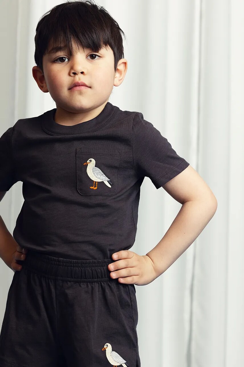 Mini Rodini tricou de bumbac pentru copii Seagull culoarea negru, neted, 2522013699 Mini Rodini tricou de bumbac pentru copii Seagull culoarea negru, neted, 2522013699