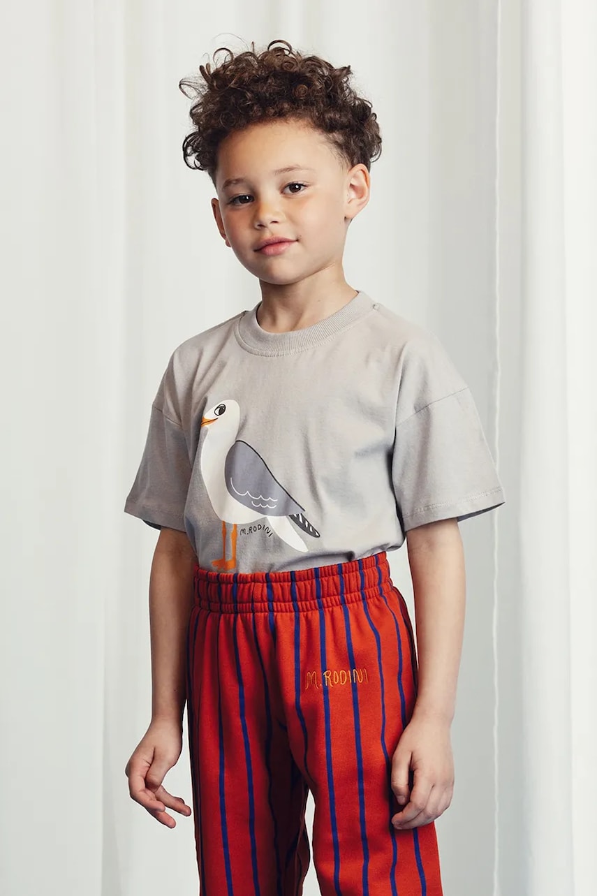 Mini Rodini tricou de bumbac pentru copii Seagull culoarea gri, cu imprimeu, 2522013797