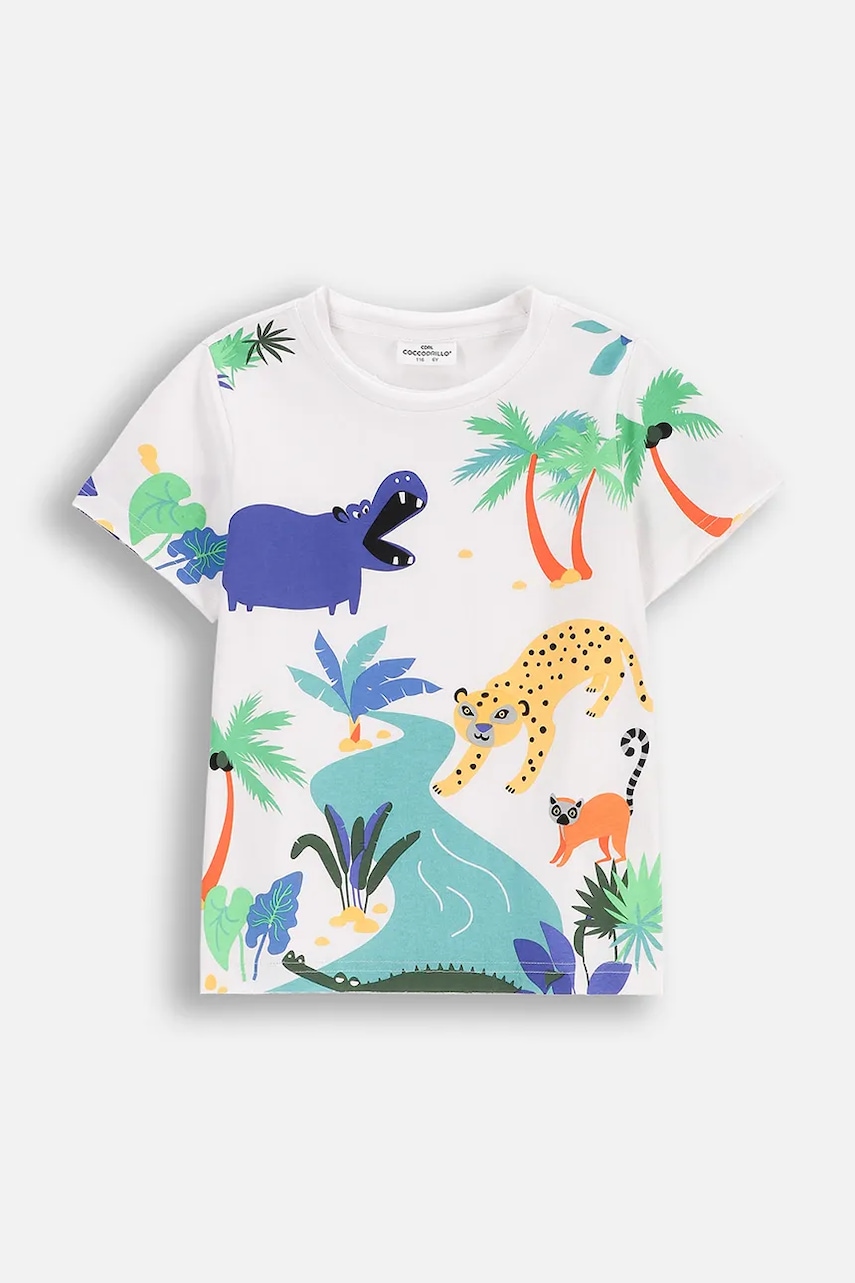 Хлопковая футболка Coccodrillo цвет белый с принтом TROPICAL STORY BOY KIDS Хлопковая футболка Coccodrillo цвет белый с принтом TROPICAL STORY BOY KIDS