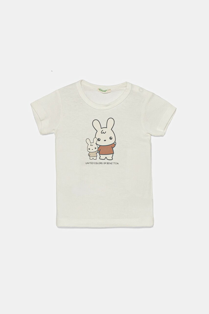United Colors of Benetton tricou din bumbac pentru bebelusi culoarea alb, cu imprimeu, 3I9WA1062
