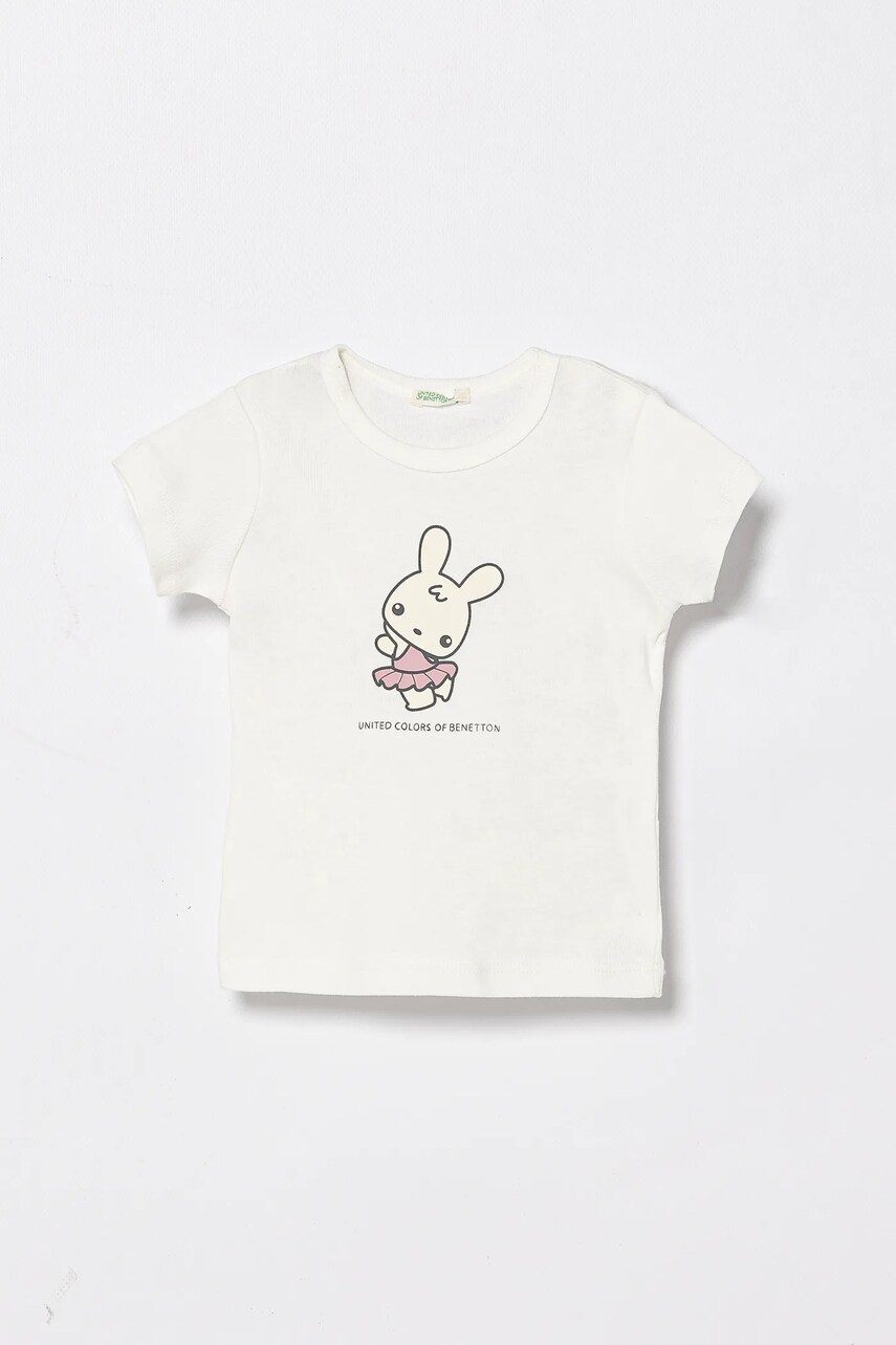 United Colors of Benetton tricou din bumbac pentru bebelusi culoarea alb, cu imprimeu, 3I9WA1062