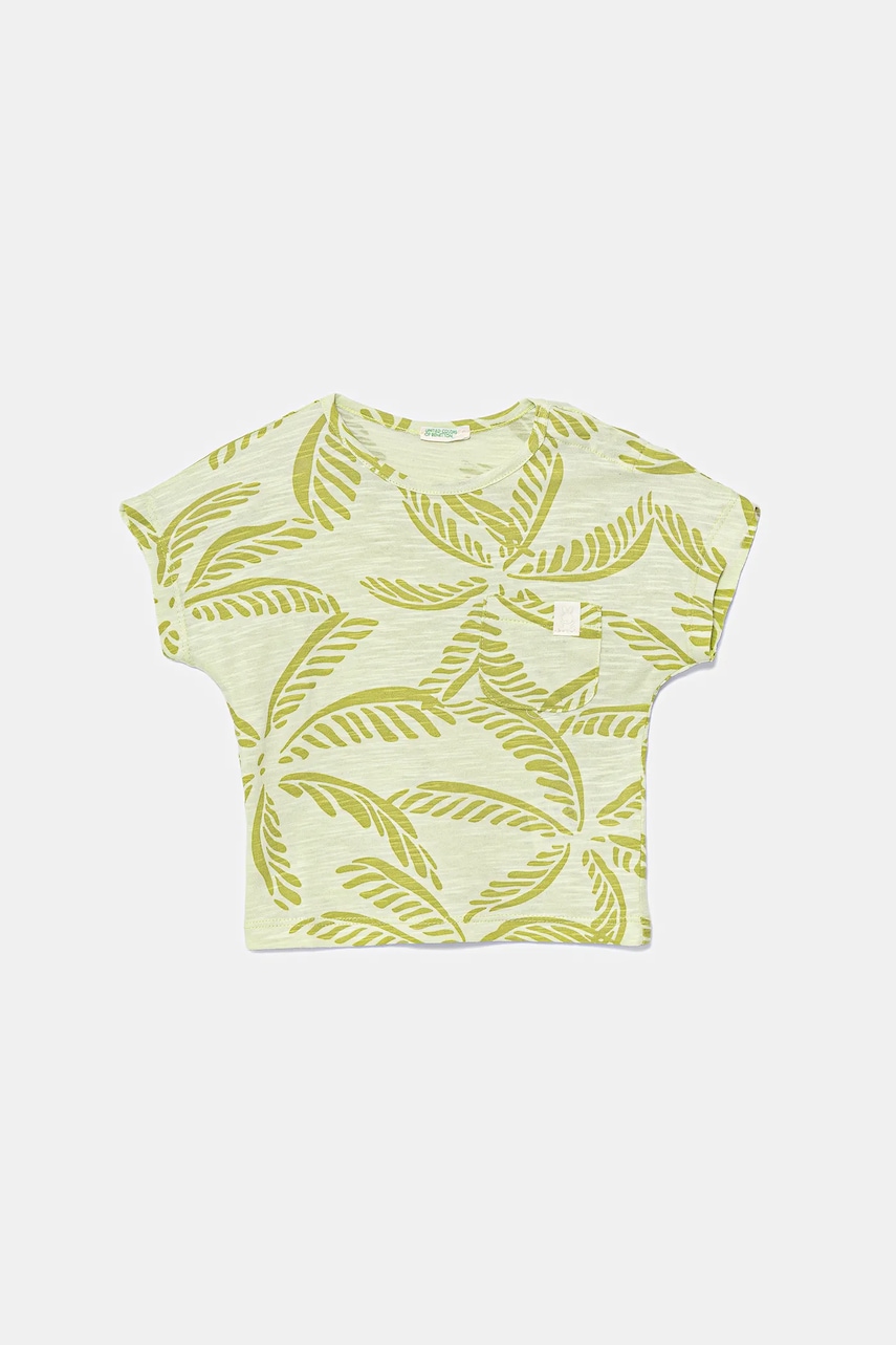 United Colors of Benetton tricou din bumbac pentru bebeluși culoarea verde, cu imprimeu, 3O7SA106E