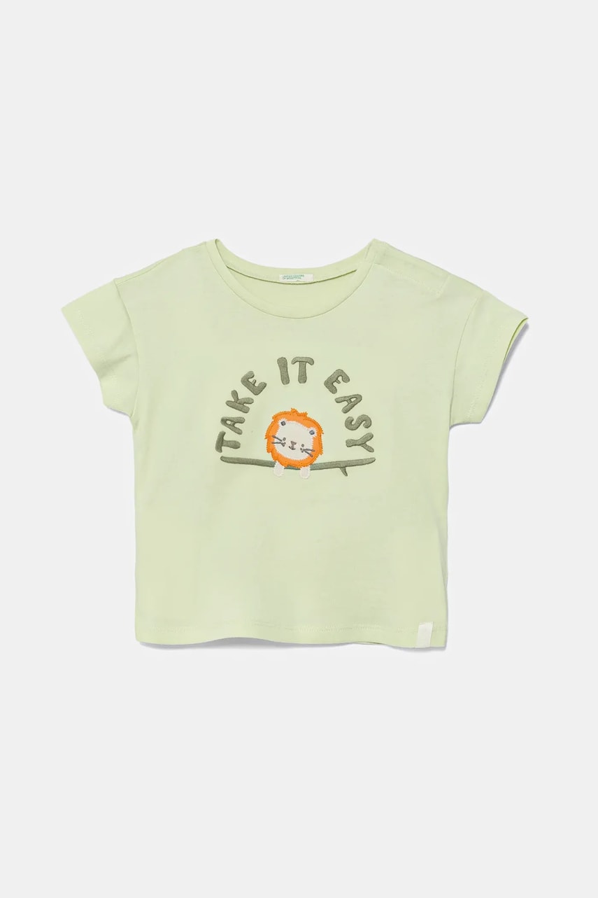 United Colors of Benetton tricou din bumbac pentru bebelusi culoarea verde, cu imprimeu, 3096A106D