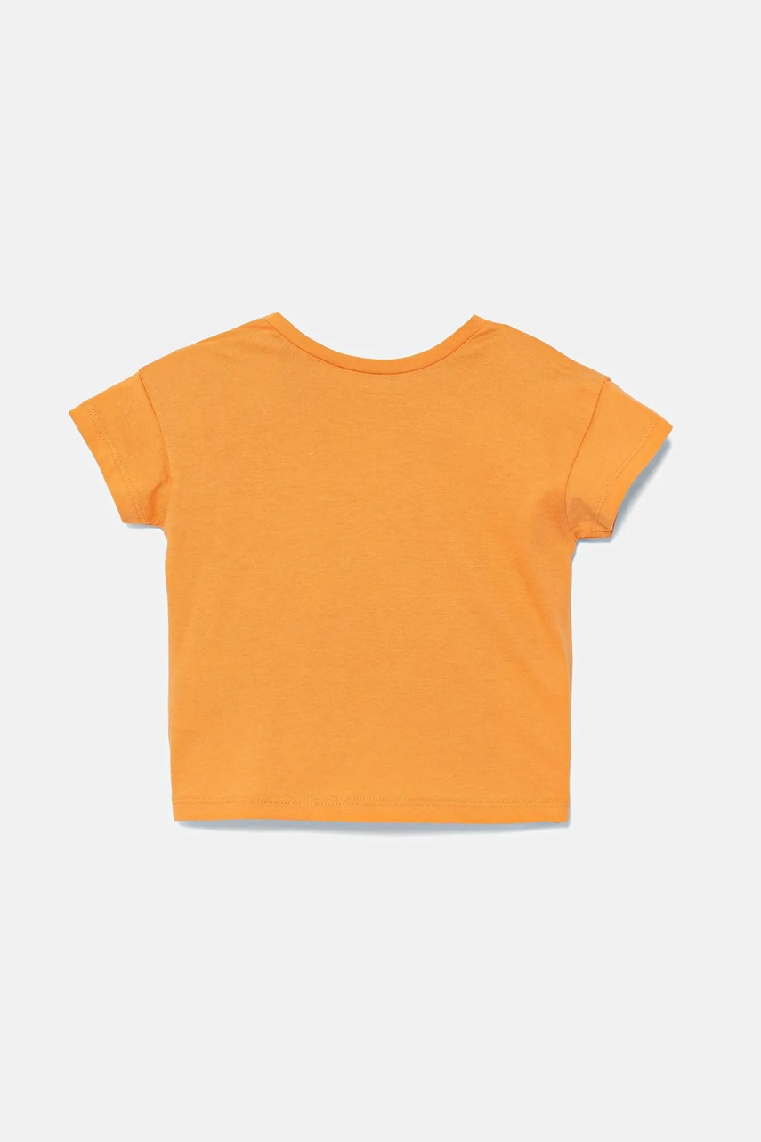 Детская хлопковая футболка United Colors of Benetton цвет оранжевый с аппликацией 3096A106D Детская хлопковая футболка United Colors of Benetton цвет оранжевый с аппликацией 3096A106D