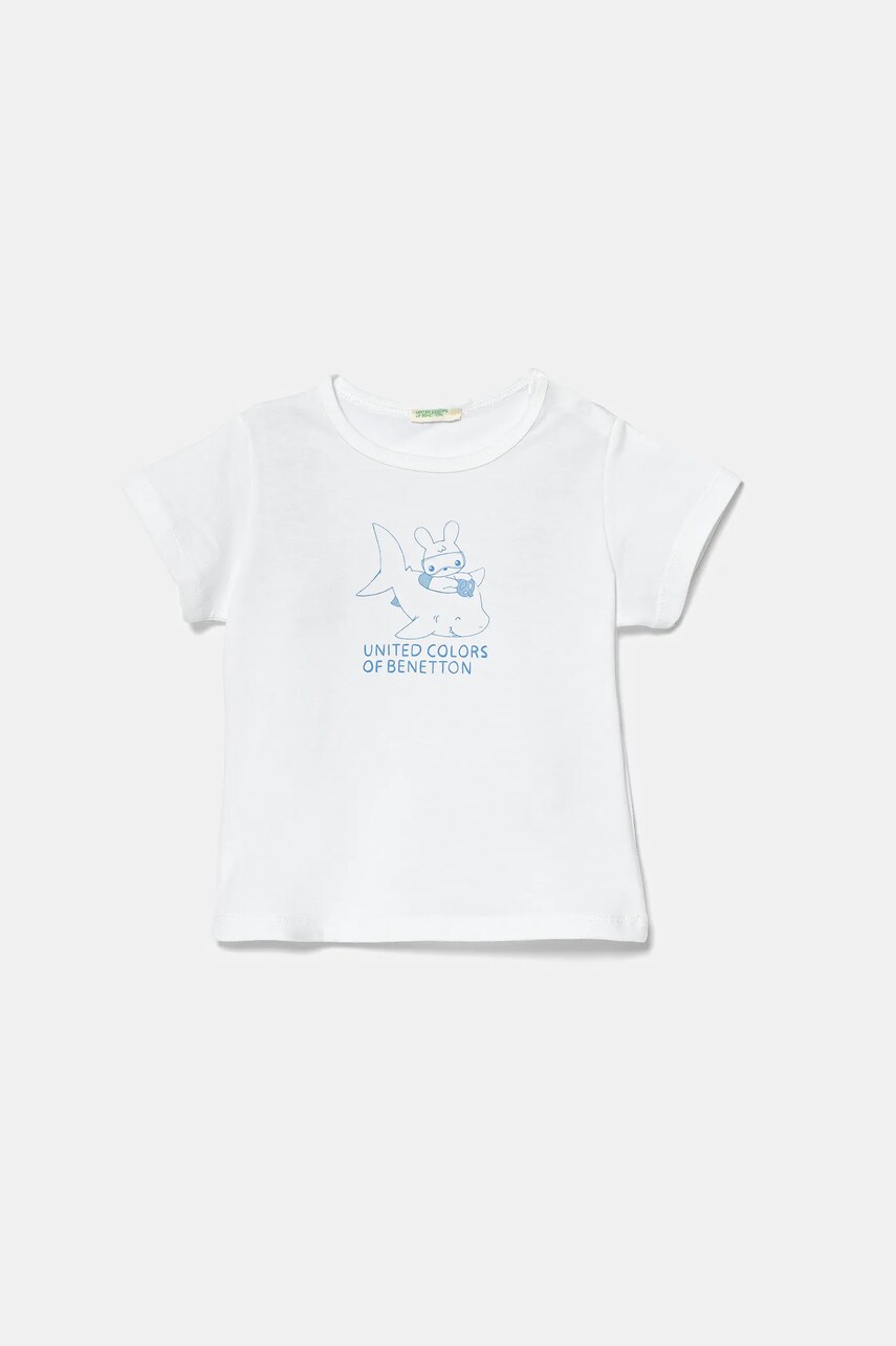 United Colors of Benetton tricou din bumbac pentru bebelusi culoarea alb, cu imprimeu, 3I1XA1069