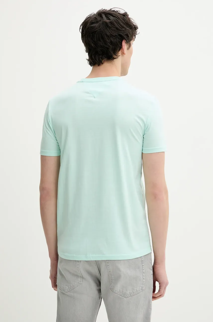 Футболка Tommy Jeans мужская цвет бирюзовый однотонная DM0DM20363 Футболка Tommy Jeans мужская цвет бирюзовый однотонная DM0DM20363