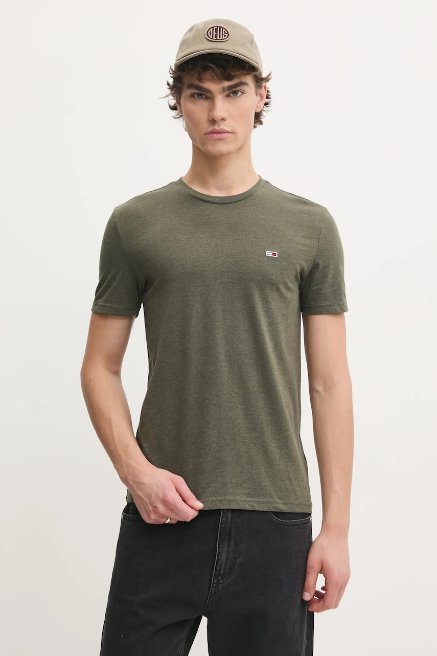 Tommy Jeans tricou barbati, culoarea verde, neted, DM0DM20363 Tommy Jeans tricou barbati, culoarea verde, neted, DM0DM20363