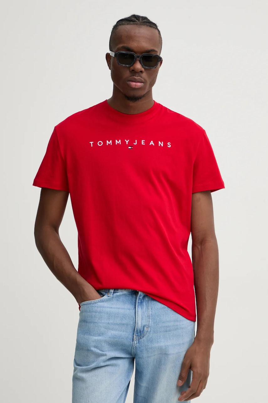 Tommy Jeans tricou din bumbac barbati, culoarea rosu, cu imprimeu, DM0DM20744 Tommy Jeans tricou din bumbac barbati, culoarea rosu, cu imprimeu, DM0DM20744