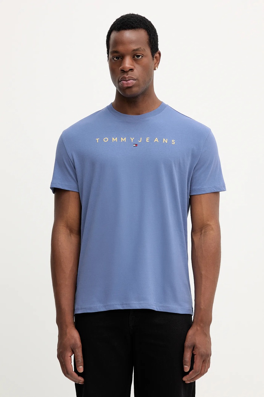 Tommy Jeans tricou din bumbac culoarea bej, cu imprimeu, DM0DM20744