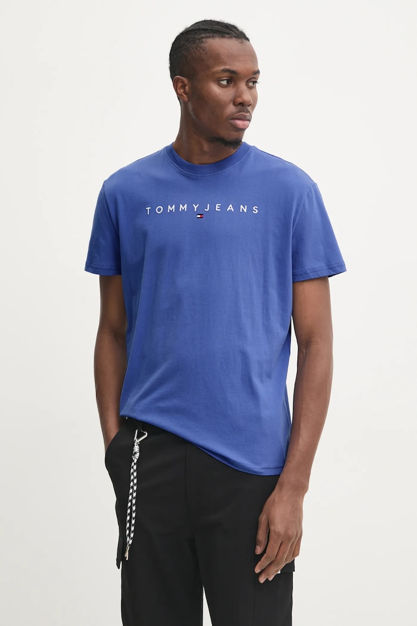 Tommy Jeans tricou din bumbac barbati, culoarea violet, cu imprimeu, DM0DM20744 Tommy Jeans tricou din bumbac barbati, culoarea violet, cu imprimeu, DM0DM20744