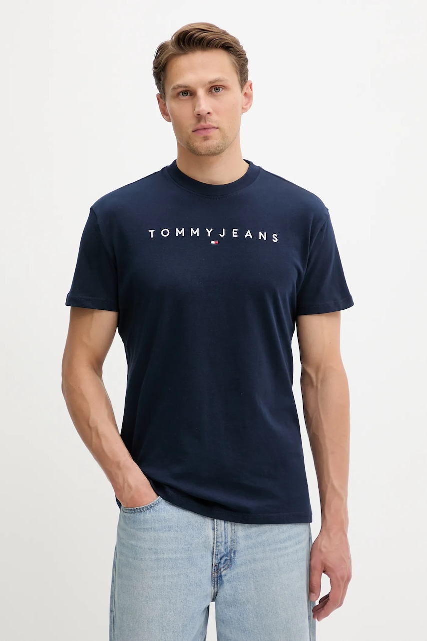 Tommy Jeans tricou din bumbac culoarea bej, cu imprimeu, DM0DM20744