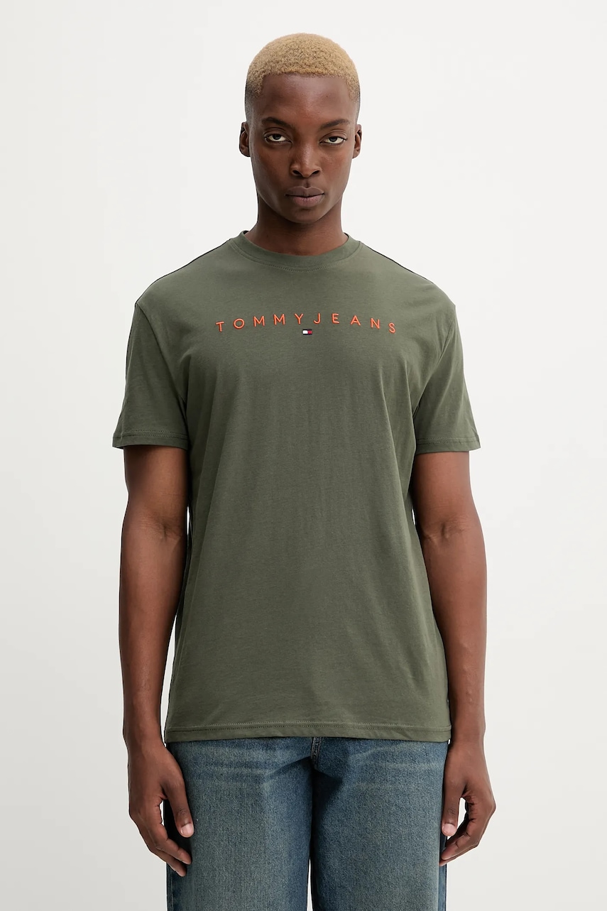 Tommy Jeans tricou din bumbac culoarea bej, cu imprimeu, DM0DM20744