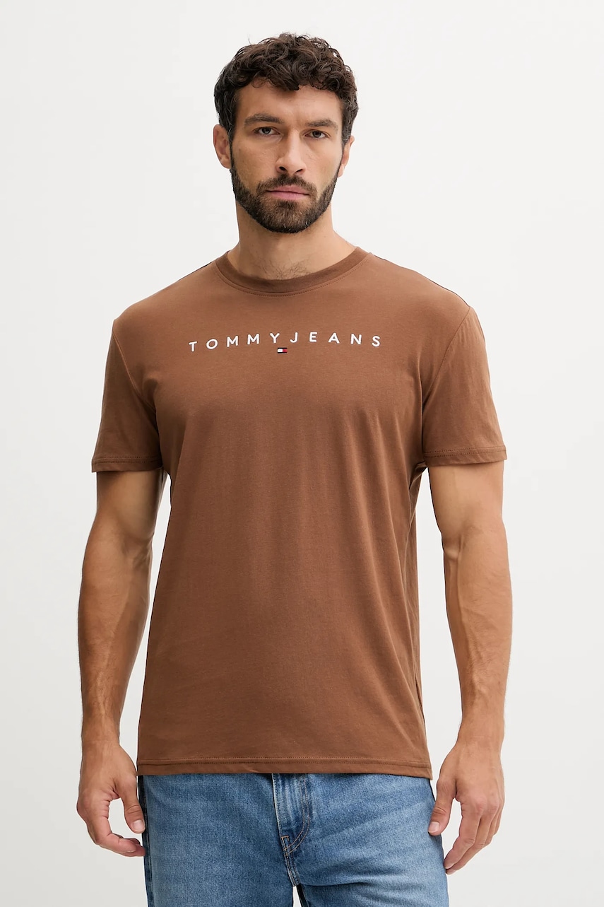 Tommy Jeans tricou din bumbac culoarea bej, cu imprimeu, DM0DM20744