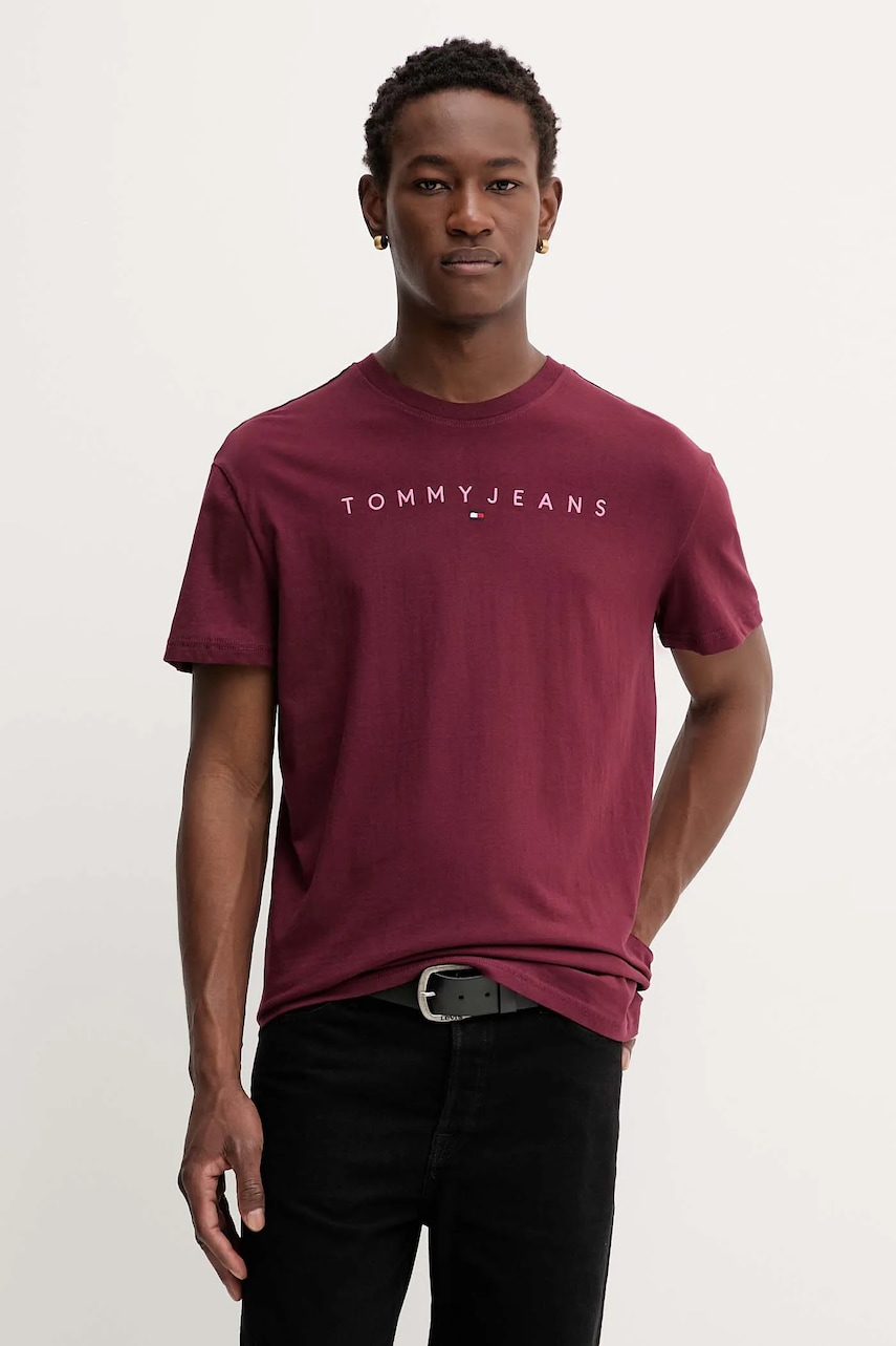Tommy Jeans tricou din bumbac culoarea bej, cu imprimeu, DM0DM20744