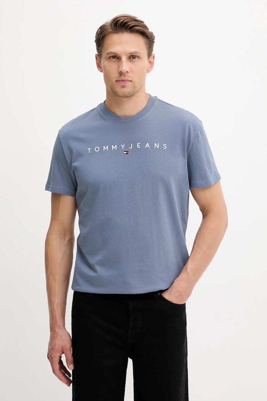 Tommy Jeans tricou din bumbac culoarea bej, cu imprimeu, DM0DM20744