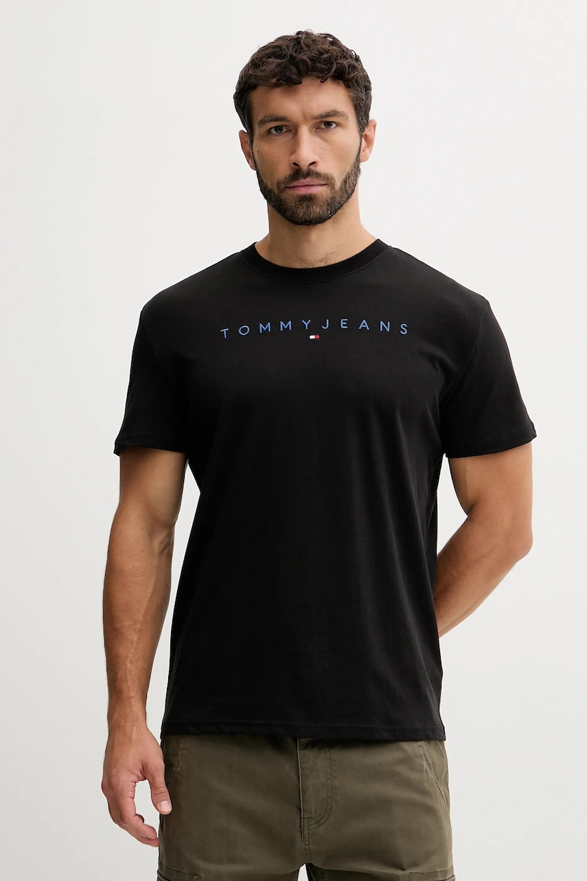 Tommy Jeans tricou din bumbac culoarea bej, cu imprimeu, DM0DM20744