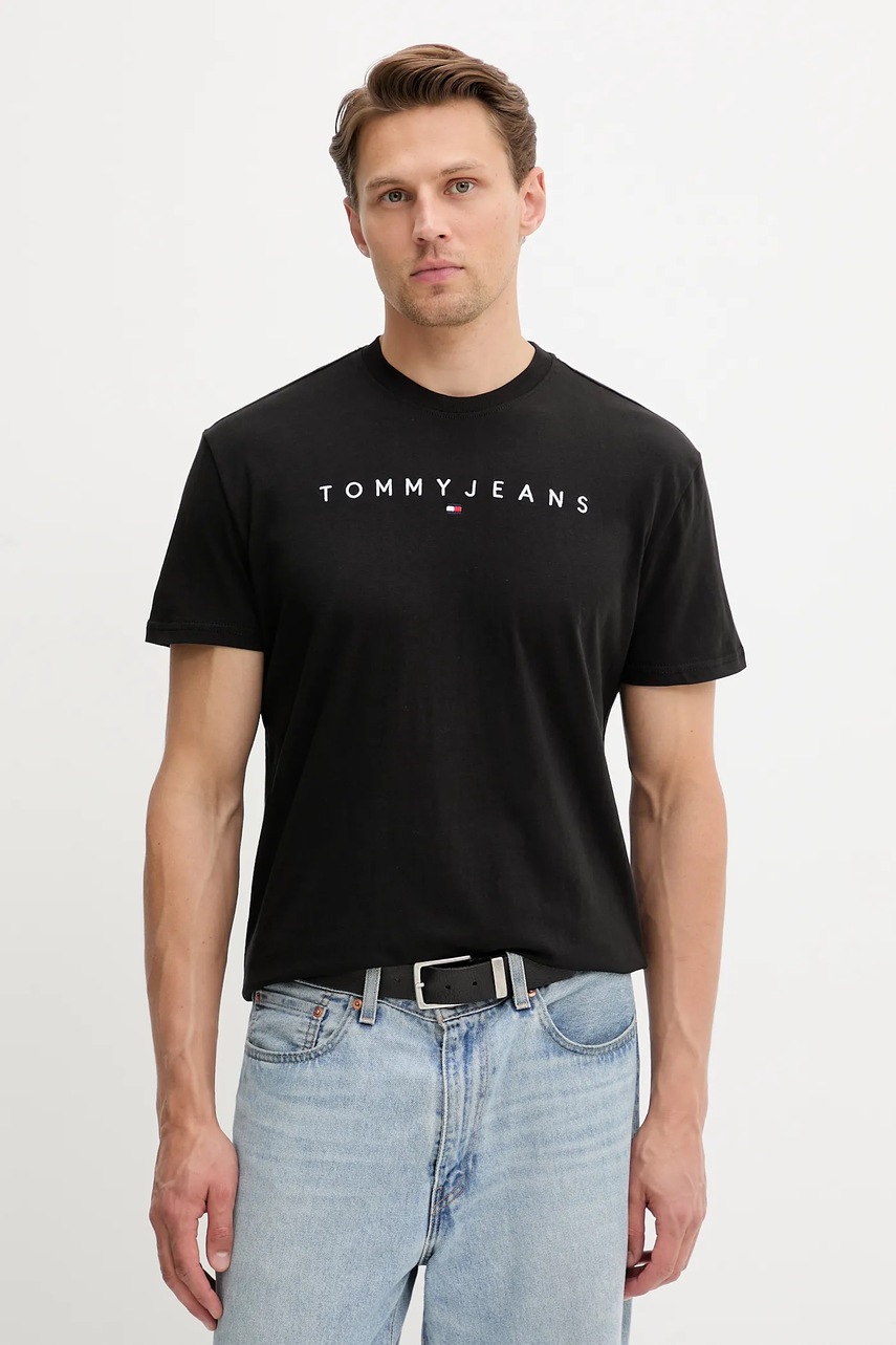 Tommy Jeans tricou din bumbac culoarea bej, cu imprimeu, DM0DM20744