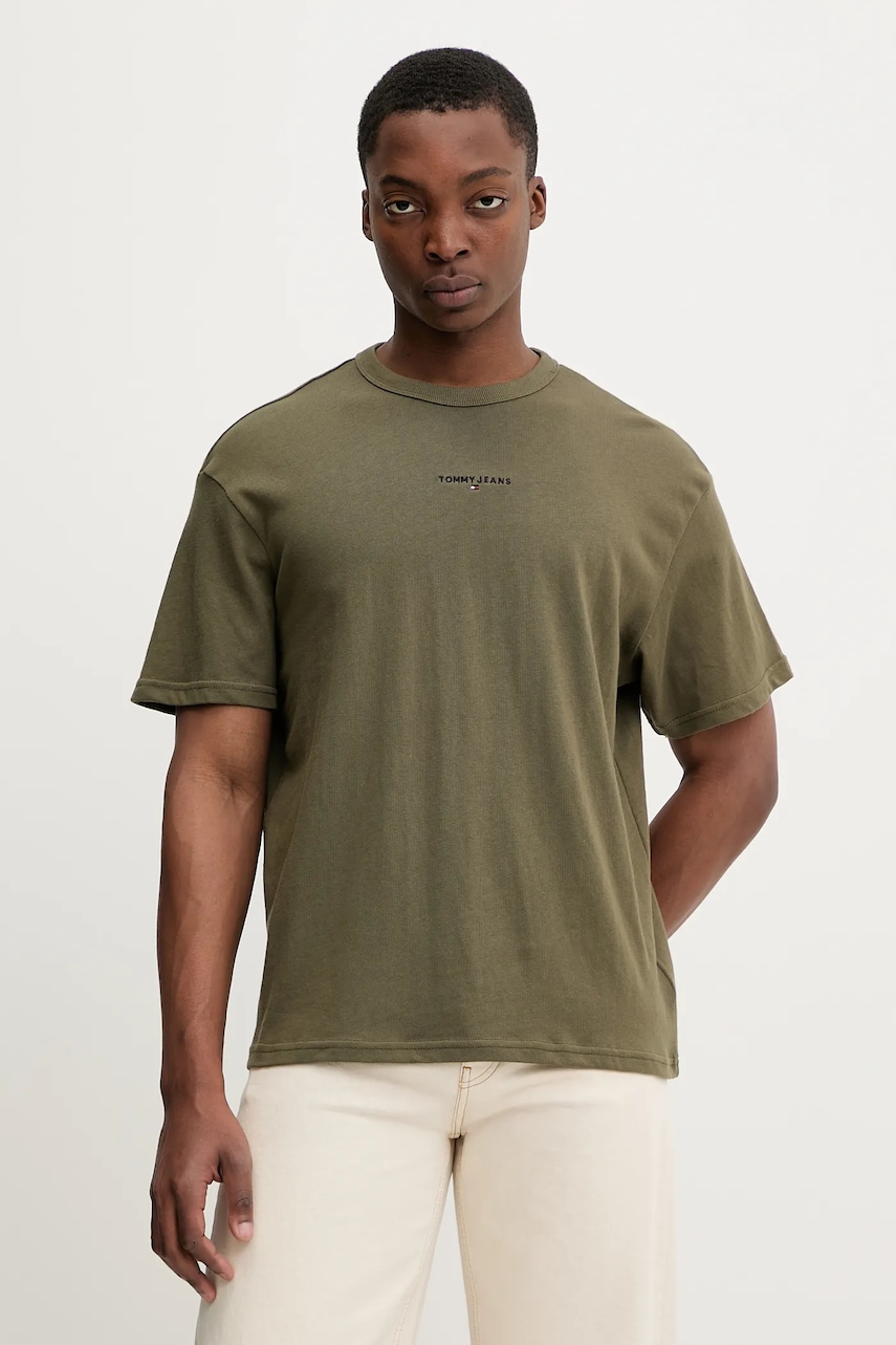 Tommy Jeans tricou din bumbac culoarea bej, cu imprimeu, DM0DM21110