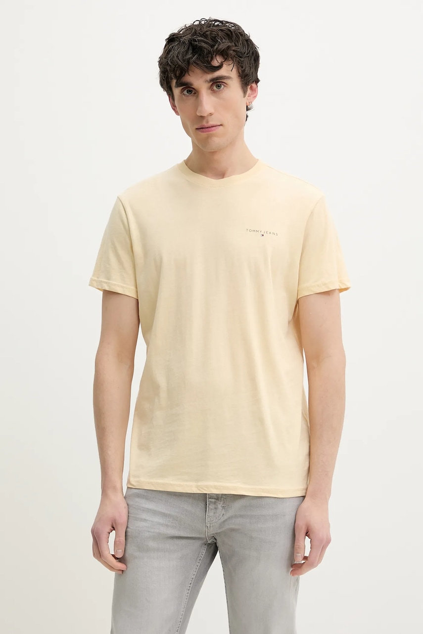 Tommy Jeans tricou din bumbac barbati, culoarea galben, neted, DM0DM21188