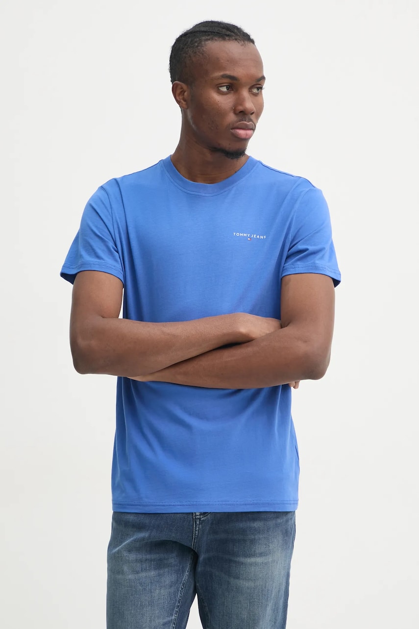 Tommy Jeans tricou din bumbac barbati, culoarea turcoaz, neted, DM0DM21188 Tommy Jeans tricou din bumbac barbati, culoarea turcoaz, neted, DM0DM21188