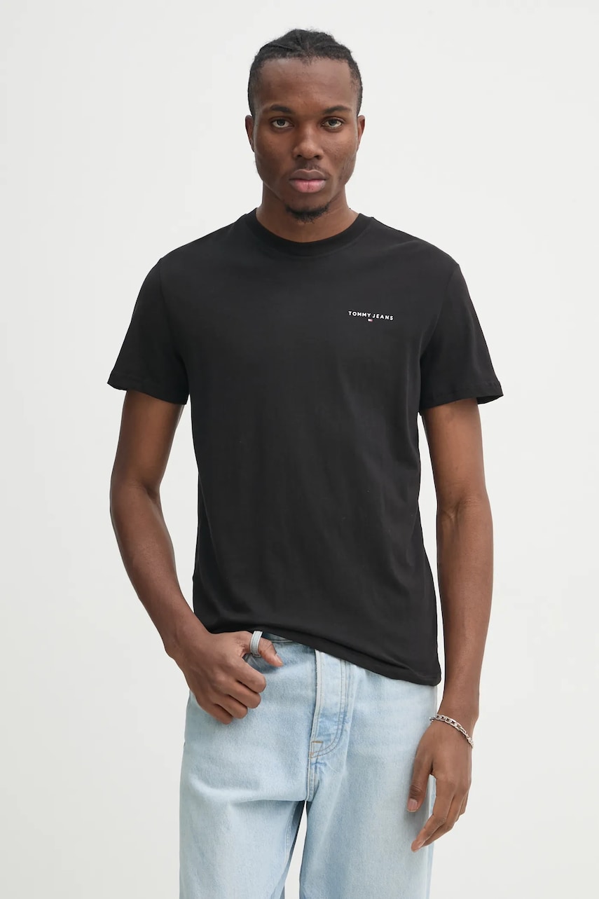 Tommy Jeans tricou din bumbac barbati, culoarea negru, neted, DM0DM21188