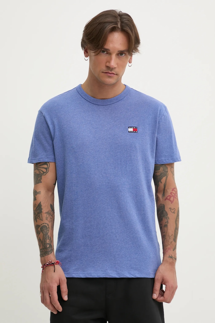 Tommy Jeans tricou din bumbac barbati, culoarea violet, neted, DM0DM20322