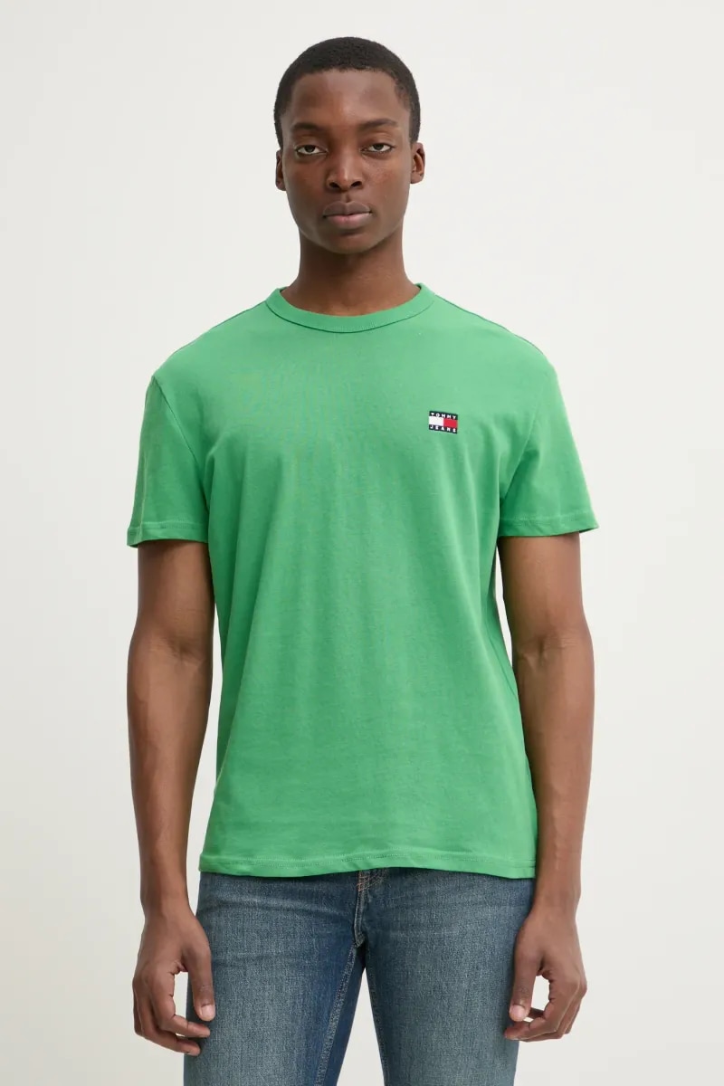Tommy Jeans tricou din bumbac barbati, culoarea verde, neted, DM0DM20322 Tommy Jeans tricou din bumbac barbati, culoarea verde, neted, DM0DM20322