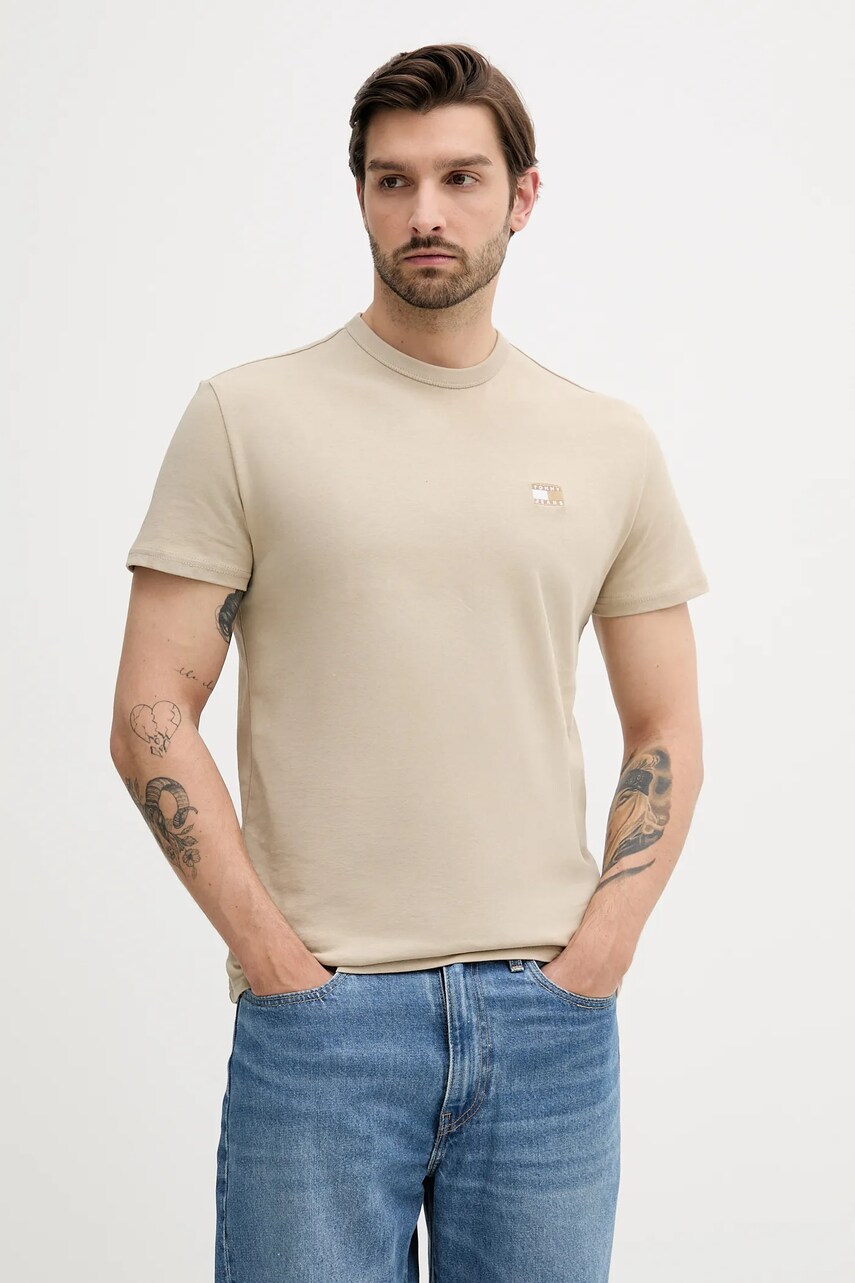 Tommy Jeans tricou din bumbac culoarea galben, uni, DM0DM20322