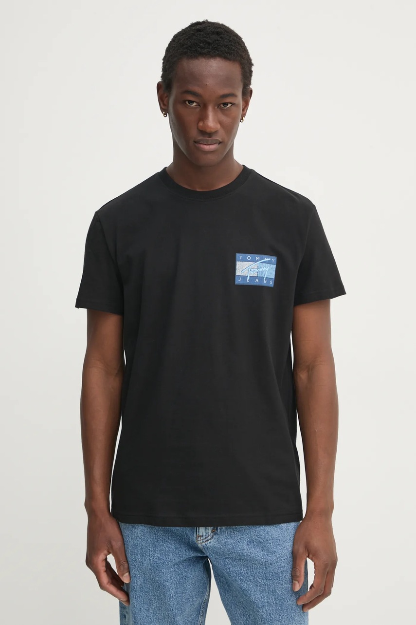 Tommy Jeans tricou din bumbac bărbați, culoarea negru, cu imprimeu, DM0DM21108