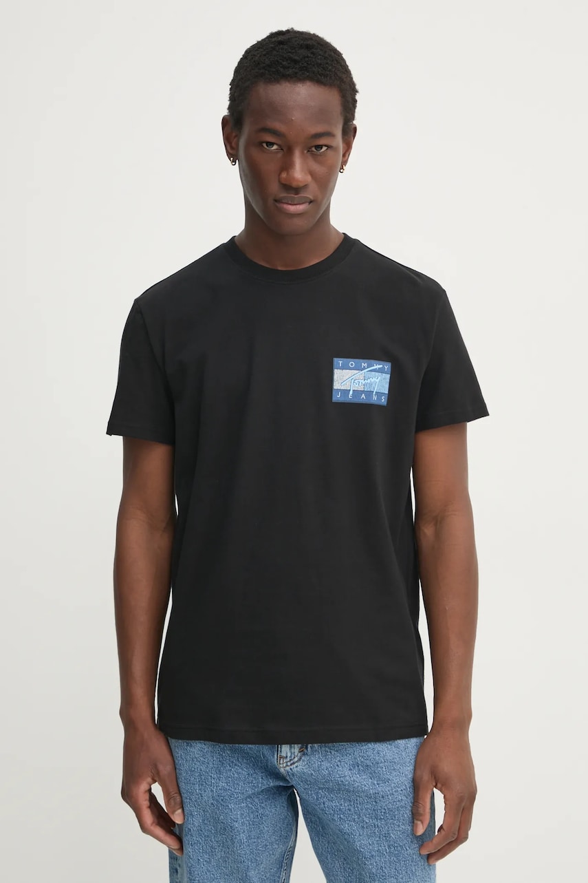 Tommy Jeans tricou din bumbac bărbați, culoarea negru, cu imprimeu, DM0DM21108 Tommy Jeans tricou din bumbac bărbați, culoarea negru, cu imprimeu, DM0DM21108